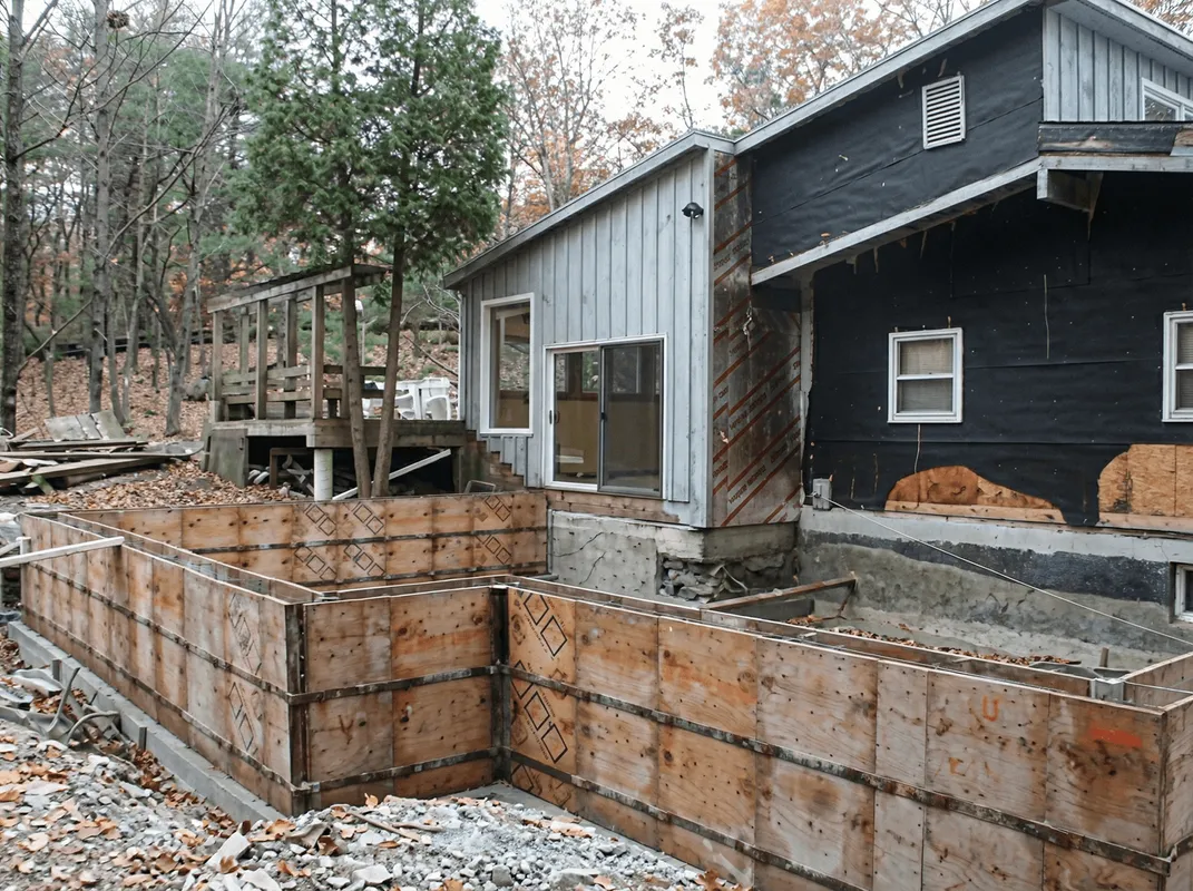 Prepared site with foundation forms for home remodeling and addition project in Madison, WI